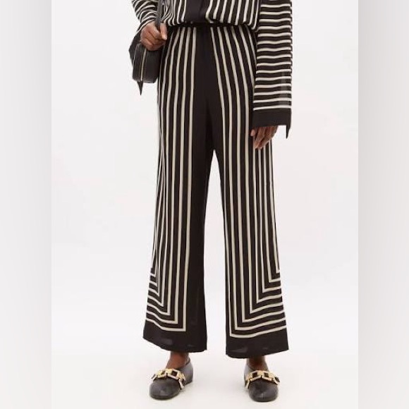 Toteme Black and White Monogram Striped Silk Trousers NWT Size 32/XS